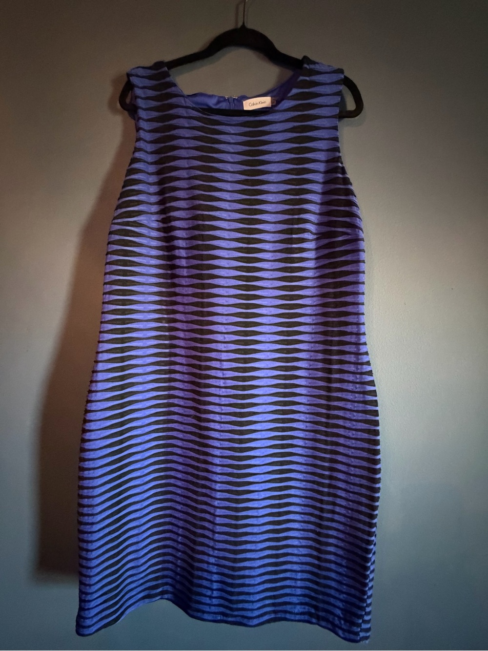 Calvin Klein 14W Blue Black Optical Illusion Sleeveless Dress